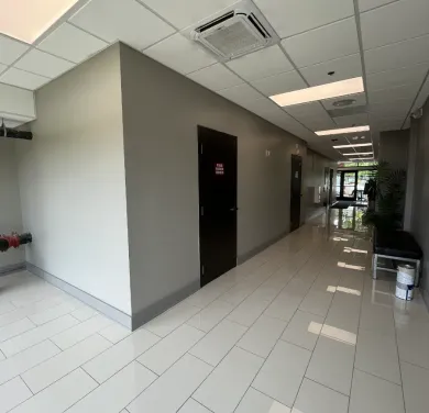 Holiday lighting on a small commercial building